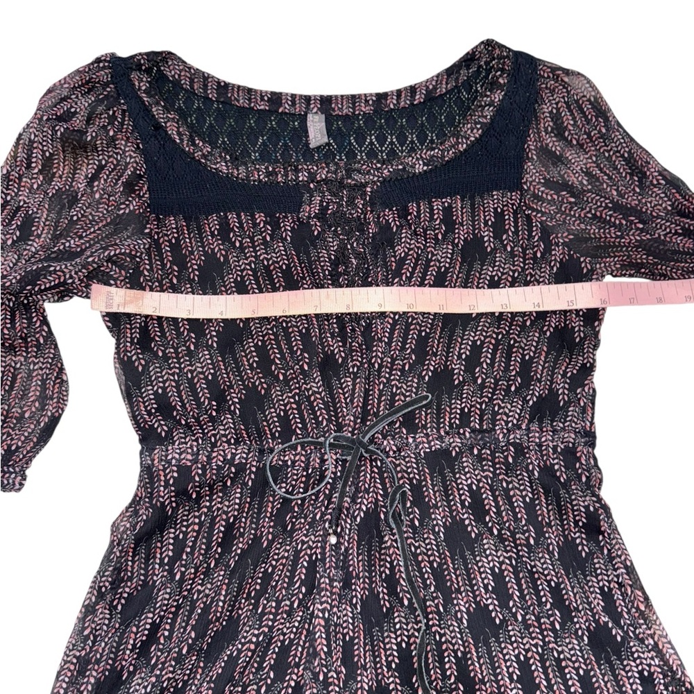 Free People Black & Pink Floral Boho Mini Dress, Lace Trim & Ruffles Size XS - Picture 3 of 7